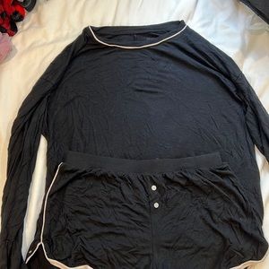 Black, Soft Pajama Set, Long Sleeve and Shorts